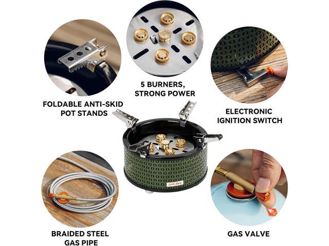 ONLYFIRE Portable Camping Gas Stove with Storage Bag & Foldable Brackets, 5 Burners Camp Stove 3 Fuels Adapters for Isobutane and Propane, For...