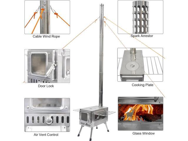 Outdoor Wood Burning Stove, Portable with Chimney Pipe for Cooking, Camping, Tent, Hiking, Fishing, Backpacking