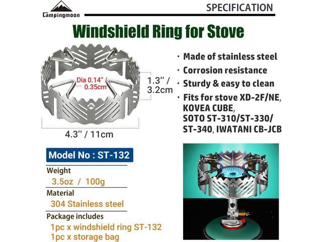 CAMPINGMOON Gas Stove Windshield Ring Stainless Steel for ST-340 Single Burner ST-132 (Silver)