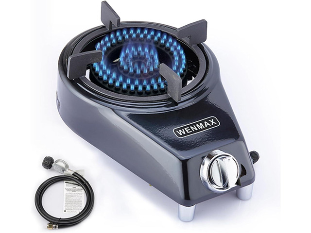 Single Burner Propane Stove, Portable Gas Stove with Propane Adapter Hose, High Heat Value 15000 BTU, Smart Valve Protection for Children, Portable...