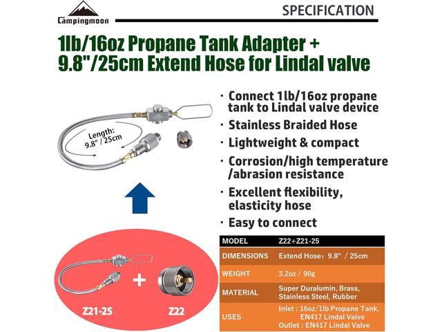 CAMPINGMOON Propane to Butane Camping Stove Adapter with Hose Valve Convert 16oz/1Lb Small Propane Tank to EN417 Lindal Valve Z22/Z21