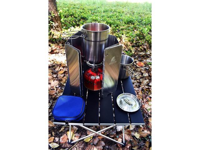 Folding Outdoor Stove Windscreen with Carrying Bag, 14 Plates Aluminum Camping Stove Windshield, Lightweight Butane Burner Windshield