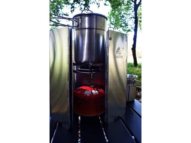 Folding Outdoor Stove Windscreen with Carrying Bag, 14 Plates Aluminum Camping Stove Windshield, Lightweight Butane Burner Windshield