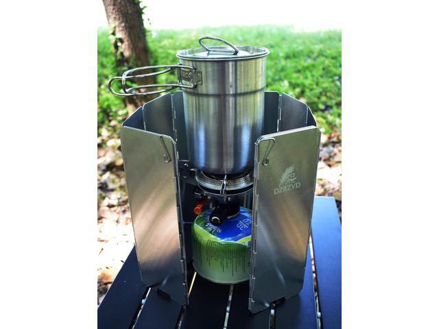 Folding Outdoor Stove Windscreen with Carrying Bag, 14 Plates Aluminum Camping Stove Windshield, Lightweight Butane Burner Windshield