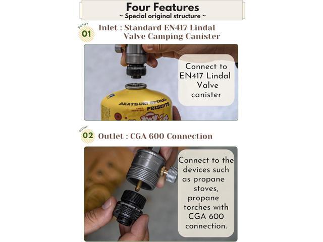 CAMPINGMOON Camping Canister Propane Gas Stove Grill Adapter, Input: EN417 Lindal Valve Canister, Output: CGA 600 Connection BKZ20 (Black CGA 600...