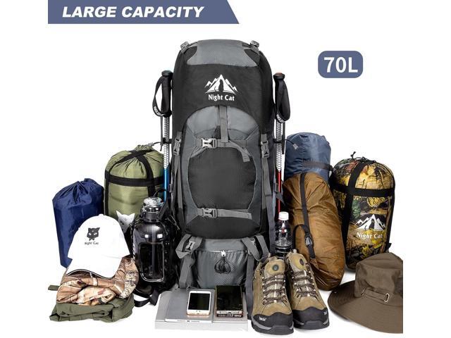 Night Cat Hiking Backpacks 70L Camping Backpacking Packs for Men Women Lightweight Outdoor for Mountaineering Traveling, No Internal Frame