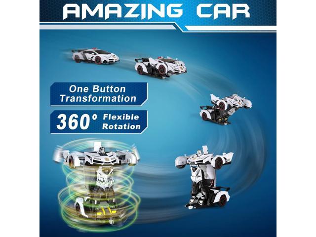 FDJ Remote Control Car - Transform Toys Car Robot, One Button Deformation to Robot with Flashing Light, 2.4Ghz 1:18 Scale Transforming Police Car...