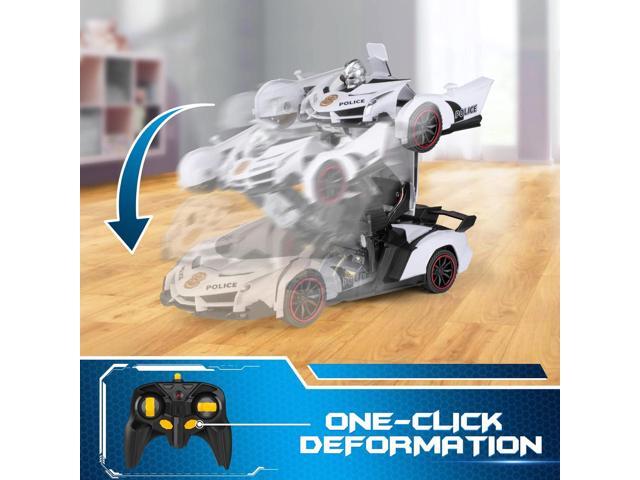 FDJ Remote Control Car - Transform Toys Car Robot, One Button Deformation to Robot with Flashing Light, 2.4Ghz 1:18 Scale Transforming Police Car...