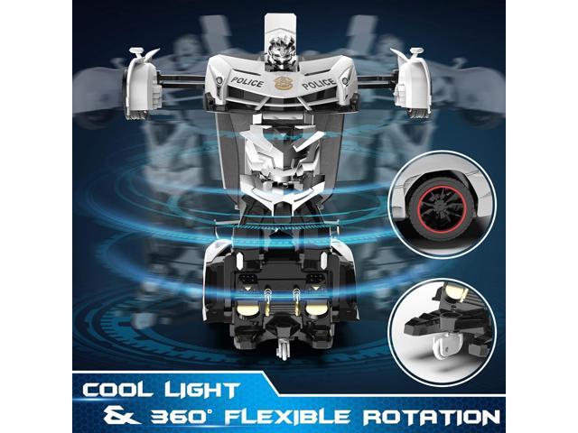 FDJ Remote Control Car - Transform Toys Car Robot, One Button Deformation to Robot with Flashing Light, 2.4Ghz 1:18 Scale Transforming Police Car...