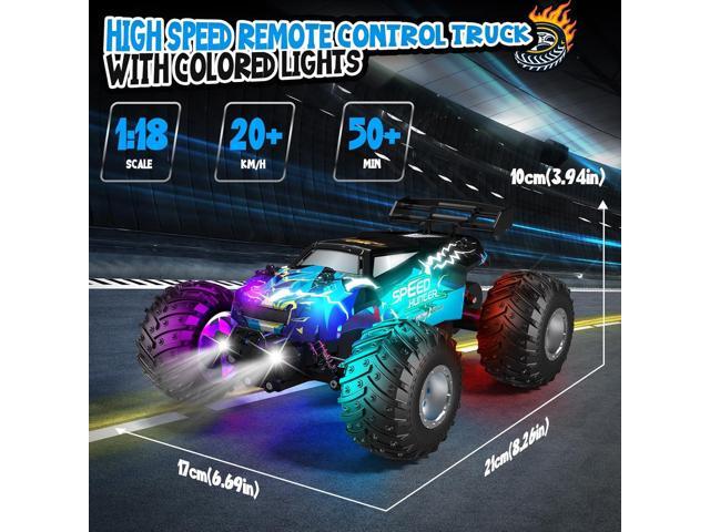 Remote Control Car, All Terrain Remote Control Truck for Boy, 2.4GHz Rc Car with Bodylight and Two Rechargeable Batteries, 20KM/H Monster Truck Toys