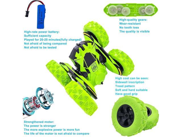 Threeking RC Stunt Cars Remote Control Car Double-Sided Driving 360-degree Flips Rotating Car Toy, Green