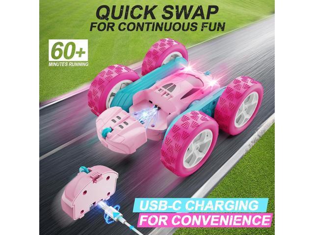 RC Cars, Pink Remote Control Car for Girls, 2.4 GHZ Double Sided RC Stunt Car 360° Rotating Remote Control Crawler with Headlights Car Toys for 6 7...