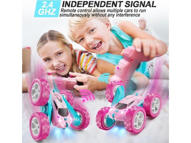 RC Cars, Pink Remote Control Car for Girls, 2.4 GHZ Double Sided RC Stunt Car 360° Rotating Remote Control Crawler with Headlights Car Toys for 6 7...