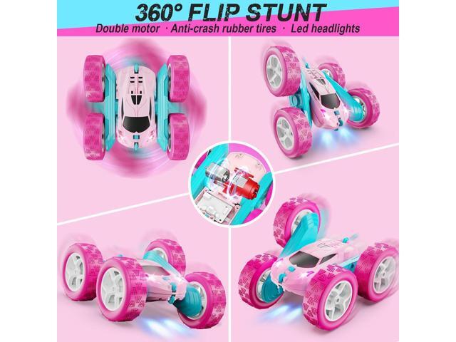 RC Cars, Pink Remote Control Car for Girls, 2.4 GHZ Double Sided RC Stunt Car 360° Rotating Remote Control Crawler with Headlights Car Toys for 6 7...
