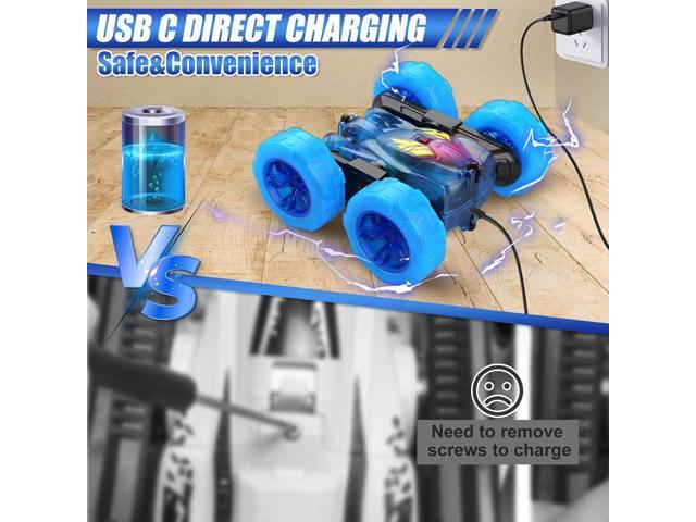 Remote Control Car,Rechargeable Fast Direct Charging RC Cars for Kids with Colorful Light,Double-Sided 360° Rotating RC Stunt Car 4WD RC Truck Car...