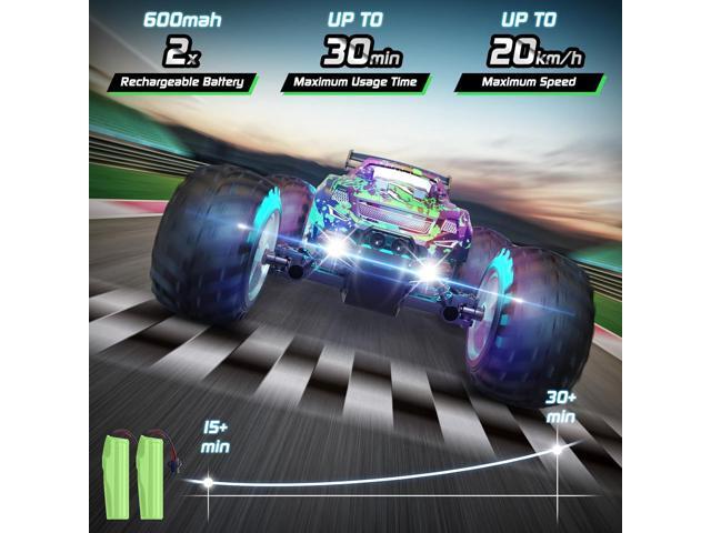Remote Control Car, 1:18 Scale All Terrain RC Cars, 2WD 20Km/h with Colorful LedLight and Two Rechargeable Batteries, Remote Control Monster Truck...