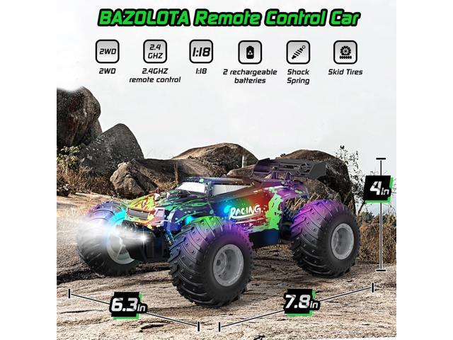 Remote Control Car, 1:18 Scale All Terrain RC Cars, 2WD 20Km/h with Colorful LedLight and Two Rechargeable Batteries, Remote Control Monster Truck...