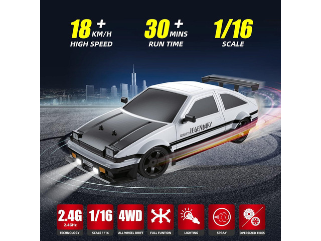 RC Drift Car 2.4GHz 1:16 Scale 4WD High Speed Remote Control Cars Vehicle with LED Lights Two Batteries and Drifting Tires Racing Sport Toy Cars...