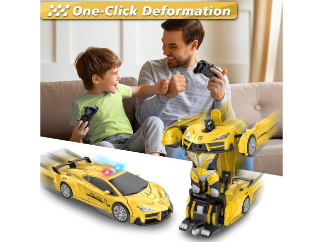 Remote Control Car, Transform Robot RC Cars, 2.4Ghz Transforming Police Car Toy with LED Light, One-Button Deformation & Rotating Drifting, Toys...