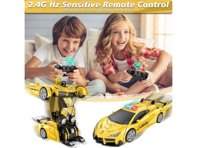 Remote Control Car, Transform Robot RC Cars, 2.4Ghz Transforming Police Car Toy with LED Light, One-Button Deformation & Rotating Drifting, Toys...