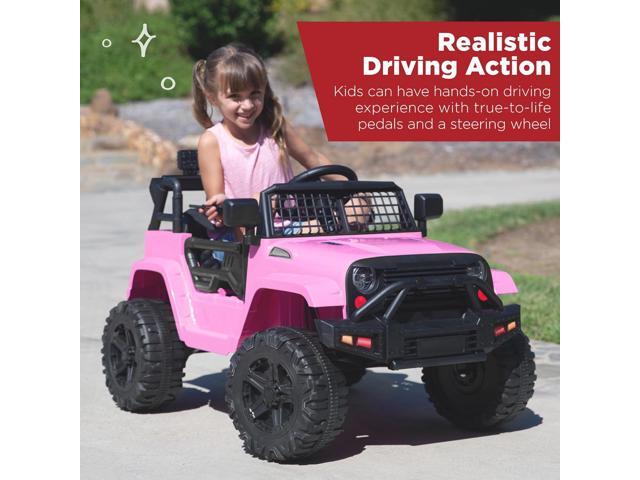 Best Choice Products 12V Kids Ride On Truck Car w/Parent Remote Control, Spring Suspension, LED Lights, AUX Port - Pink