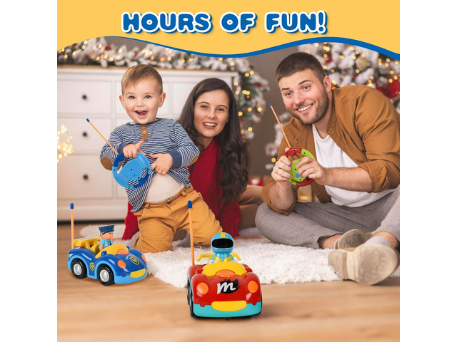 Remote Control Cartoon Police and Racing Cars: RC Toys for Toddlers Kids Boys and Girls - Set of 2 Vehicles for Simultaneous Play