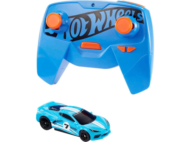 Hot Wheels Toy Car, RC C8 Corvette in 1:64 Scale, Remote-Control Toy Vehicle with Controller & USB Cable, Works On & Off Track