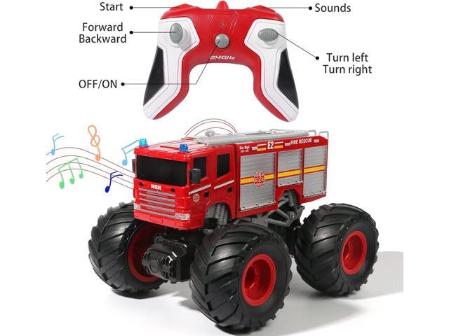 Remote Control Fire Truck Monster Truck Toy,1/18 RC Fire Truck,2.4GHz Offroad Hobby RC Racing Car with LED, High Speed, Best Gift for Kids