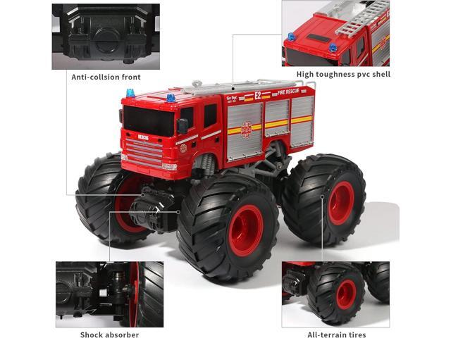 Remote Control Fire Truck Monster Truck Toy,1/18 RC Fire Truck,2.4GHz Offroad Hobby RC Racing Car with LED, High Speed, Best Gift for Kids