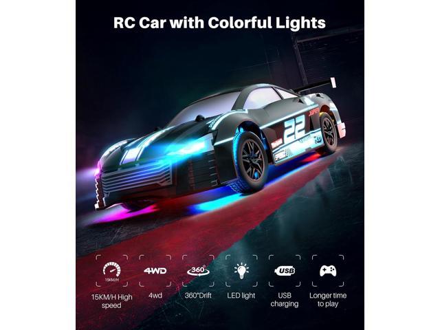 RC Drift Car, 4WD Remote Control Vehicle with LED Lights, 2.4GHz Race Car with Drifting & Racing Tires, 2 Rechargeable Batteries, Gifts Toys for...