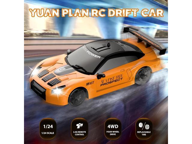 Remote Control Car, Drift RC Car 1/24 2.4GHz 4WD High Speed Orange RC Vehicle Cars Toys with LED Light and Drift Tires USB Charging for Boys and...