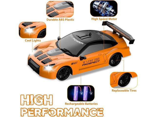 Remote Control Car, Drift RC Car 1/24 2.4GHz 4WD High Speed Orange RC Vehicle Cars Toys with LED Light and Drift Tires USB Charging for Boys and...