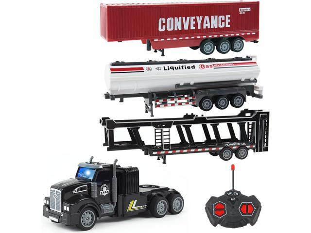 Remote Control Truck, 14' 1:48 mini Truck Toy, equipped with 2 Rechargeable Batteries, Semi-Trailers include Car Carriers, Tank Trucks and...