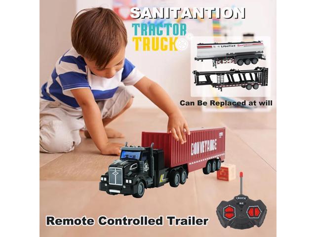 Remote Control Truck, 14' 1:48 mini Truck Toy, equipped with 2 Rechargeable Batteries, Semi-Trailers include Car Carriers, Tank Trucks and...