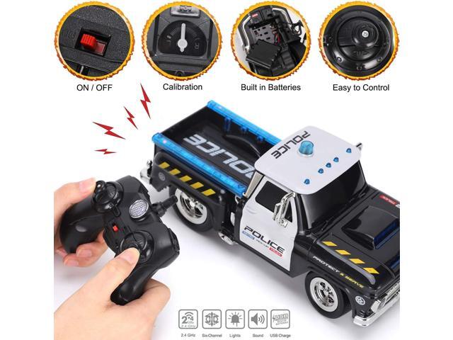 Liberty Imports RC Remote Control Police Pickup Truck Toy Vehicle with Lights and Sirens 1:16 Rechargeable Radio Control Cop Car for Kids