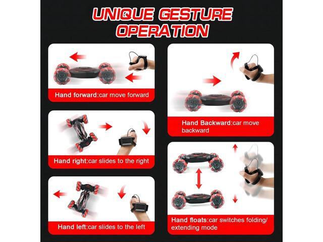Remote Control Gesture Sensor Car,Hand Controlled RC Stunt Car,Double-Sided Vehicle 360° Rotation with Light and Music, Toy Cars for 6 7 8 9 10 11...