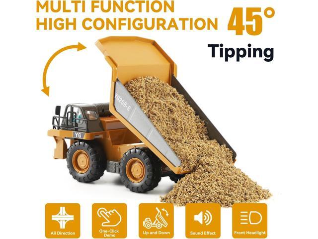 Remote Control Dump Truck, RC Construction Vehicle for Kids with 9 Channel Metal Bed Light Sound & Rechargeable Battery, Electric Transport Garbage...