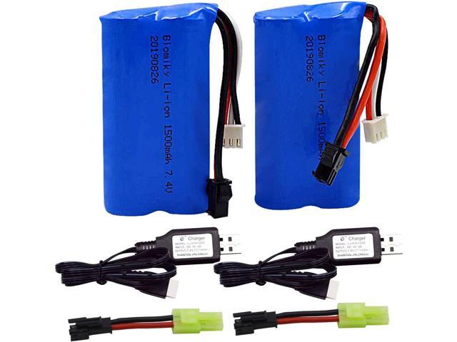 Blomiky 2 Pack H101 7.4V 2S 15C 1500mAh Battery with SM 2P Plug and USB Charger Cable for H105 H103 H101 Remote Control RC Boat H101 Battery and USB 2