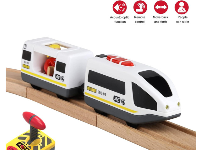 Wooden Train Set Accessories Battery Operated Locomotive Train, Remote Control Train Vehicles for Wood Tracks, Powerful Engine Train Cars Fits All...