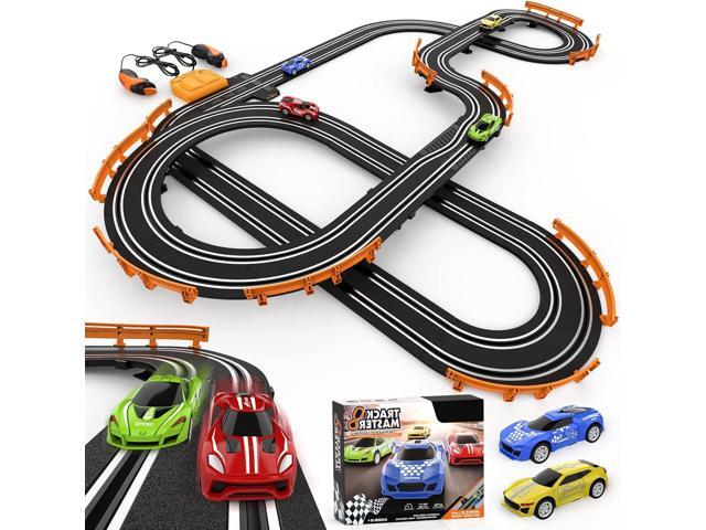 Slot Car Race Track Sets with 4 High-Speed Slot Cars, Battery or Electric Car Track, Dual Racing Game Lap Counter Circular Overpass Track, Gifts...