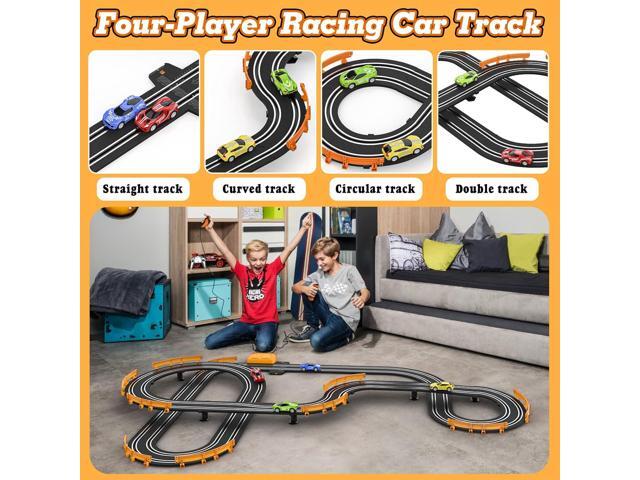 Slot Car Race Track Sets with 4 High-Speed Slot Cars, Battery or Electric Car Track, Dual Racing Game Lap Counter Circular Overpass Track, Gifts...