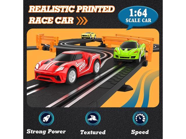 Slot Car Race Track Sets with 4 High-Speed Slot Cars, Battery or Electric Car Track, Dual Racing Game Lap Counter Circular Overpass Track, Gifts...