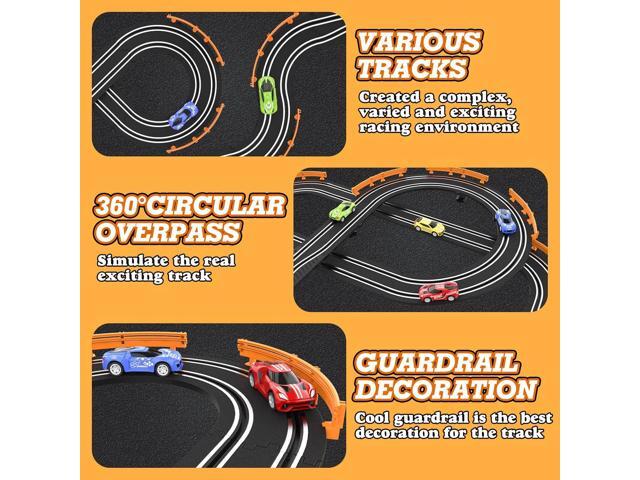 Slot Car Race Track Sets with 4 High-Speed Slot Cars, Battery or Electric Car Track, Dual Racing Game Lap Counter Circular Overpass Track, Gifts...