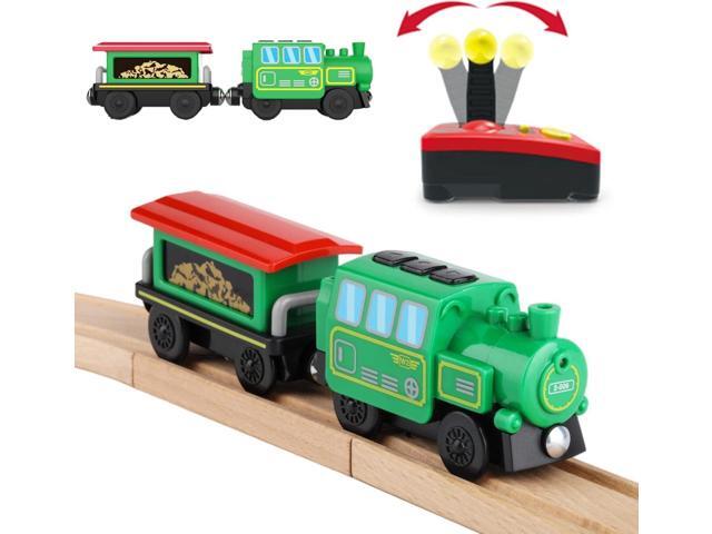 Battery Operated Locomotive Train Set for Wooden Train Tracks,Powerful Engine Train Vehicles Train Electric Remote Control Cars with Light & Sound...