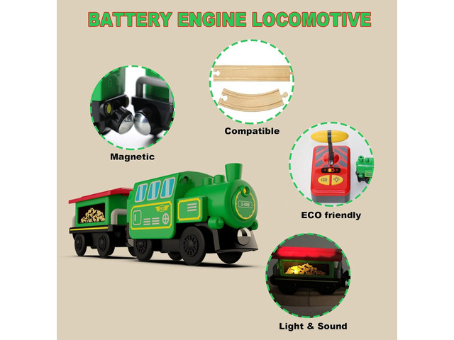 Battery Operated Locomotive Train Set for Wooden Train Tracks,Powerful Engine Train Vehicles Train Electric Remote Control Cars with Light & Sound...