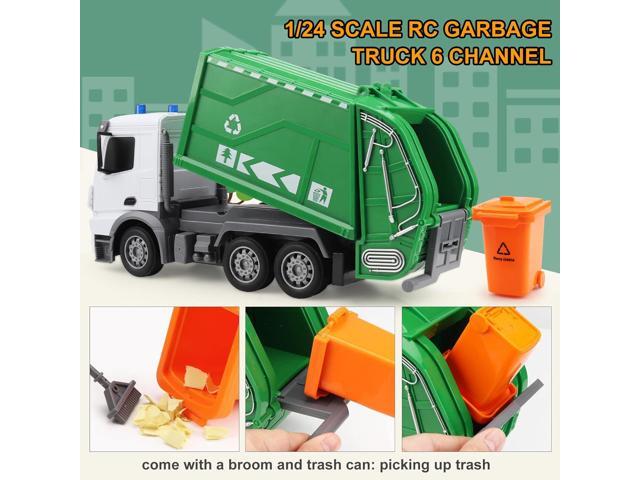 2.4Ghz Remote Control Garbage Truck Toys, RC Trash Truck Toys for Boys with Trash Bin Real Lights, 1/24 Scale 6 Channel Rechargeable Recycling...