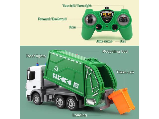 2.4Ghz Remote Control Garbage Truck Toys, RC Trash Truck Toys for Boys with Trash Bin Real Lights, 1/24 Scale 6 Channel Rechargeable Recycling...