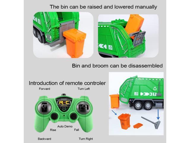2.4G RC Garbage Truck Toy with Lights - 6 Channel Remote Control Waste Management Garbage Truck with 2 Rechargeable Batteries, Kids Recycling Trash...