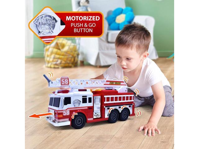 VEBO Fire Truck Motorized with Lights, Siren Sound, Working Water Pump and Rotating Rescue Ladder- Electric, Motorized, Big Fun Size 15', Realistic...
