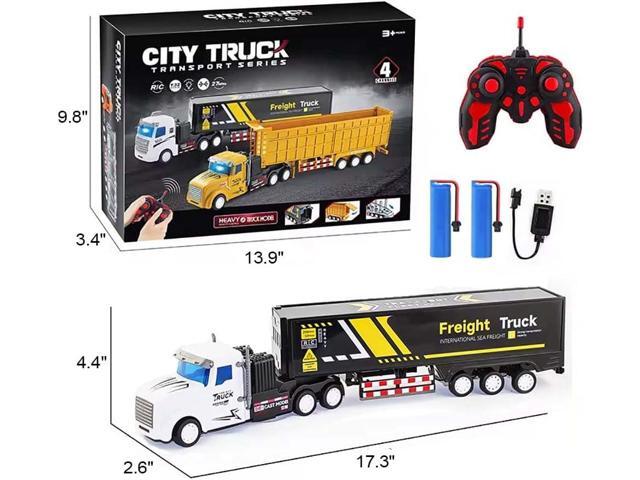 RC Semi Truck Toy for Kids - 1:32 Remote Control Carrier Van Transport Car, 17.3' Freight Container Truck with 2 Batteries, Semi Truck and Trailer...